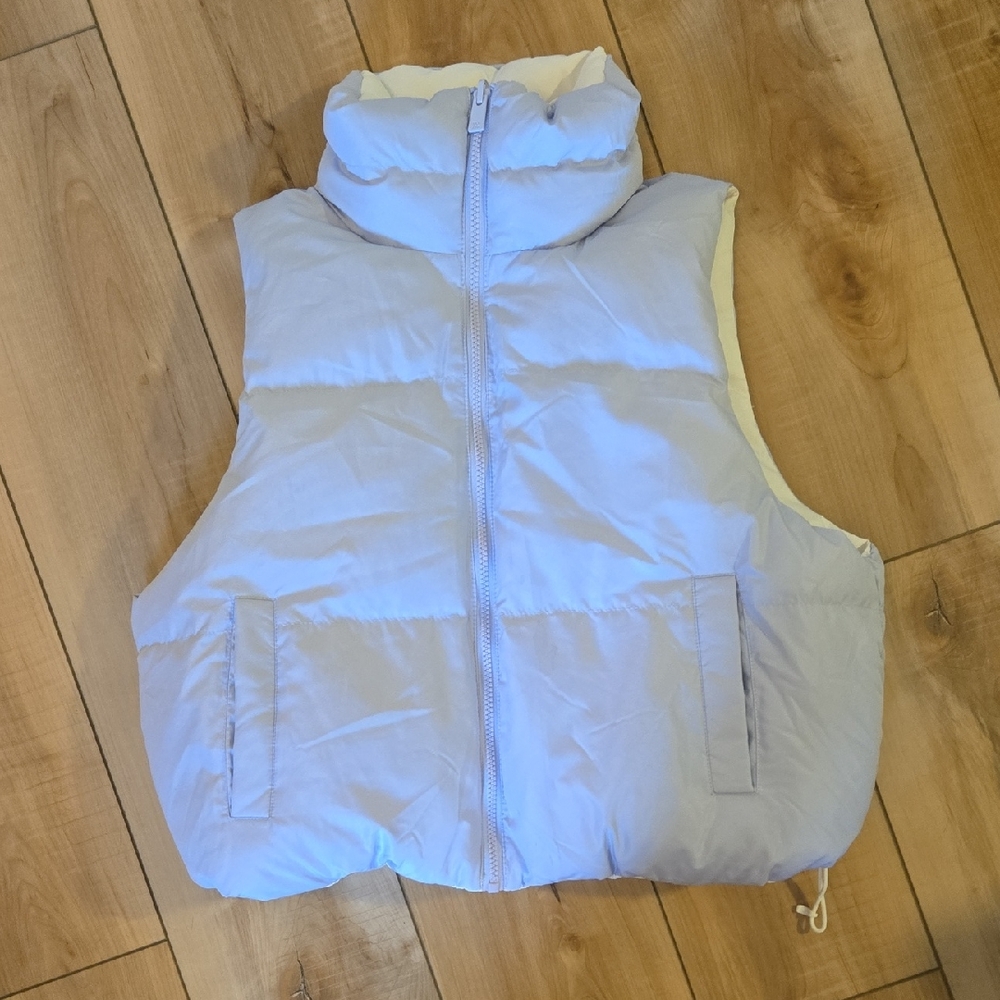 Reversible Blueish Purple Quilted Puffer Vest with High Collar